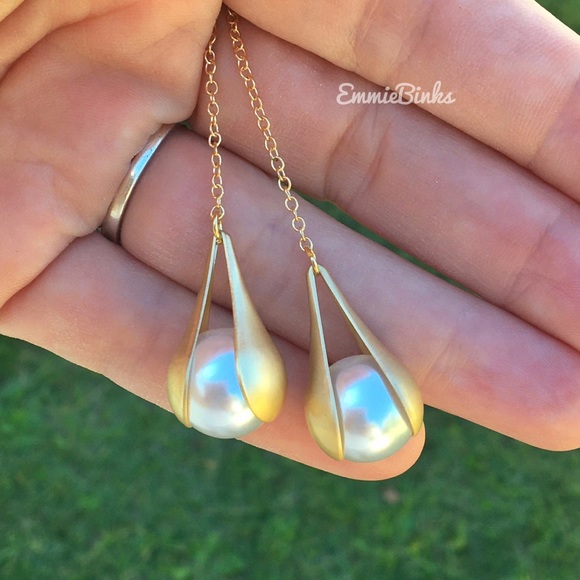 New Art Deco Suspension Pearl Drop Earrings | Faux Pearl Drop Dangle Earrings - Picture 9 of 16